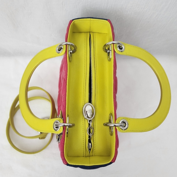 Auth Dior Lady Dior Lambskin Cannage Medium Pink Handbag - Picture 10 of 15